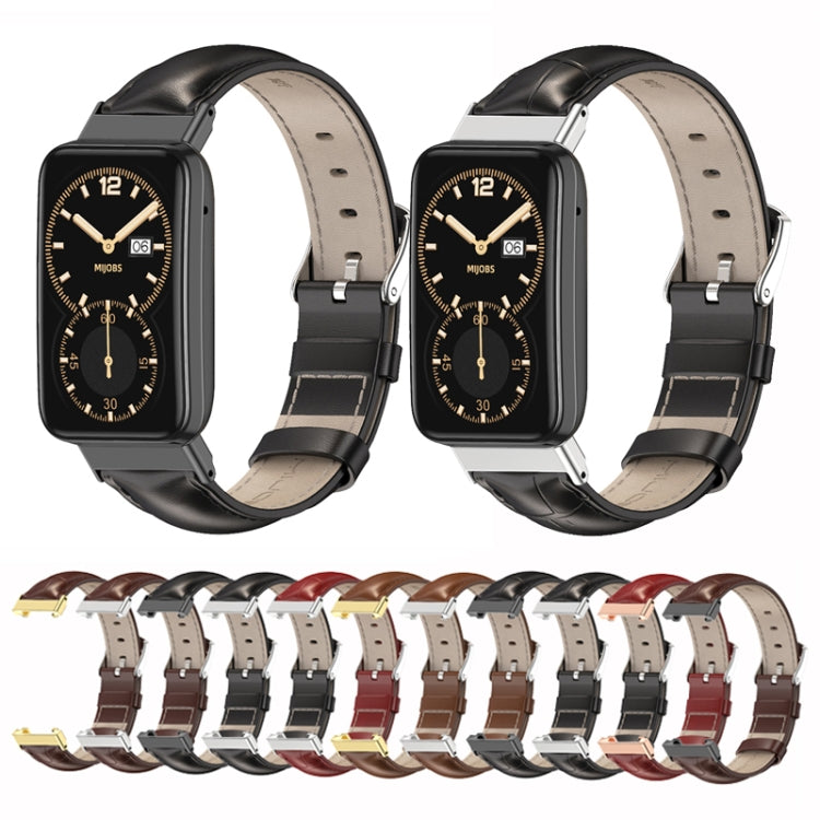 For Xiaomi Mi Band 7 Pro Mijobs Genuine Leather Top Layer Cowhide Watch Band(Bamboo Coffee Black) - Watch Bands by MIJOBS
