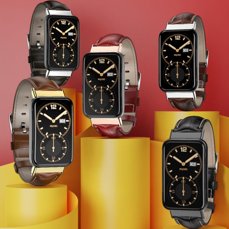 For Xiaomi Mi Band 7 Pro Mijobs Genuine Leather Top Layer Cowhide Watch Band(Bamboo Coffee Gold) - Watch Bands by MIJOBS