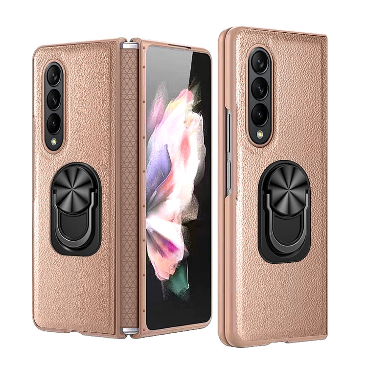 For Samsung Galaxy Z Fold4 GKK Litchi Pattern Foldable Protective Phone Case with Ring Holder(Gold)