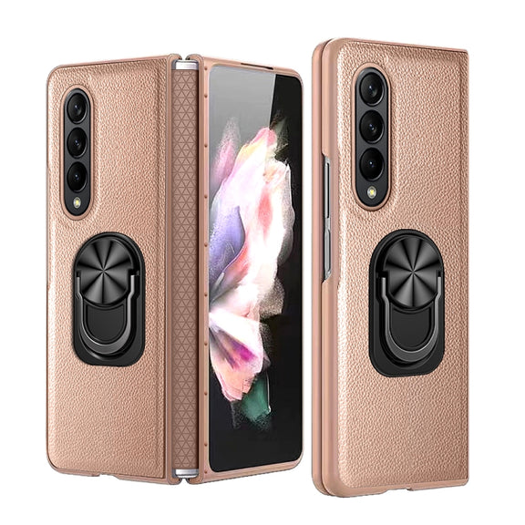 For Samsung Galaxy Z Fold4 GKK Litchi Pattern Foldable Protective Phone Case with Ring Holder(Gold)
