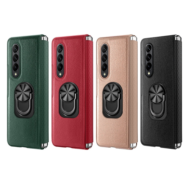 For Samsung Galaxy Z Fold4 GKK Litchi Pattern Foldable Protective Phone Case with Ring Holder(Gold)