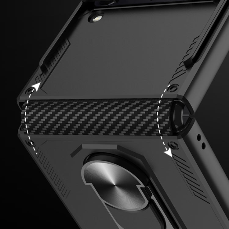 For Samsung Galaxy Z Flip4 GKK Carbon Brazing Pattern Shockproof Armor PC Phone Case with Ring Holder(Silver)