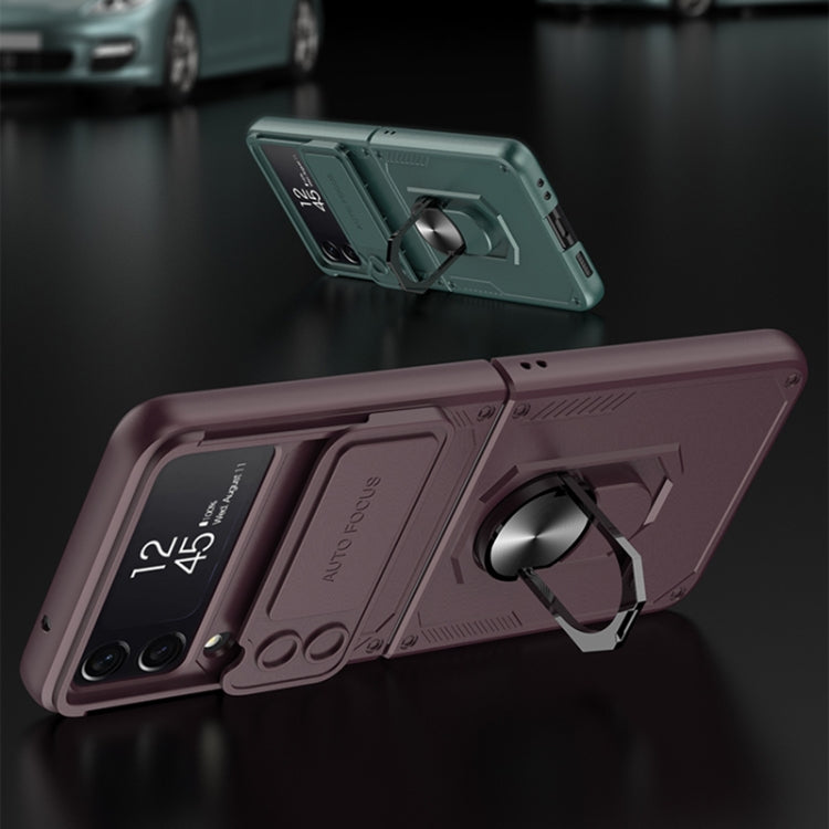For Samsung Galaxy Z Flip4 GKK Carbon Brazing Pattern Shockproof Armor PC Phone Case with Ring Holder(Silver)