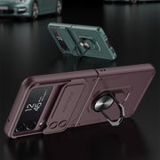 For Samsung Galaxy Z Flip4 GKK Carbon Brazing Pattern Shockproof Armor PC Phone Case with Ring Holder(Silver)