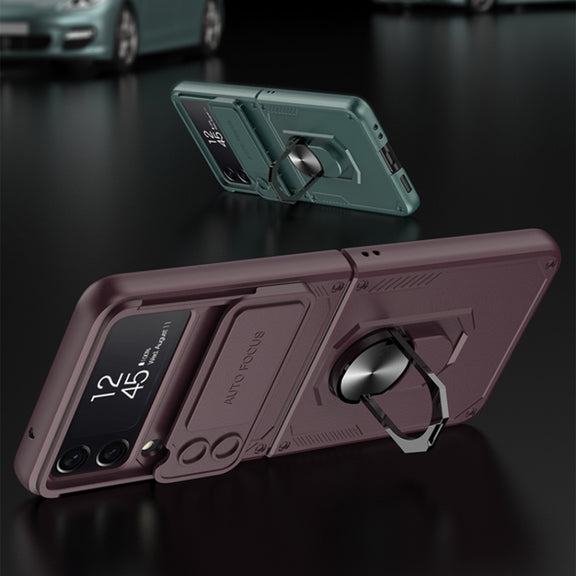 For Samsung Galaxy Z Flip4 GKK Carbon Brazing Pattern Shockproof Armor PC Phone Case with Ring Holder(Silver)