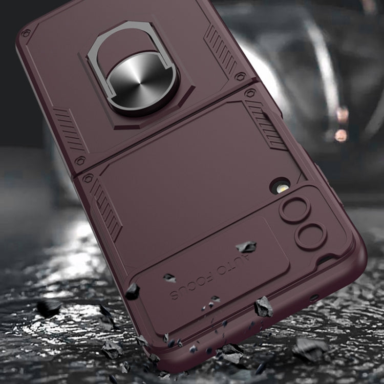 For Samsung Galaxy Z Flip4 GKK Carbon Brazing Pattern Shockproof Armor PC Phone Case with Ring Holder(Silver)