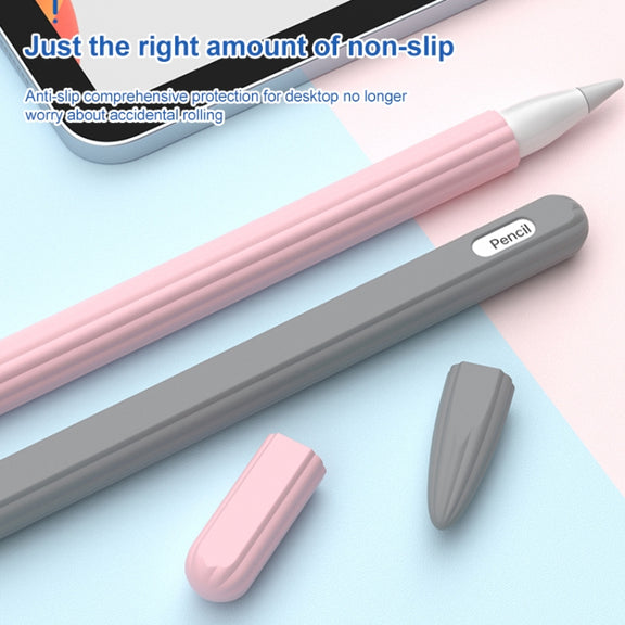 3 in 1 Striped Liquid Silicone Stylus Case with Two Tip Caps For Apple Pencil 1(Midnight Blue)