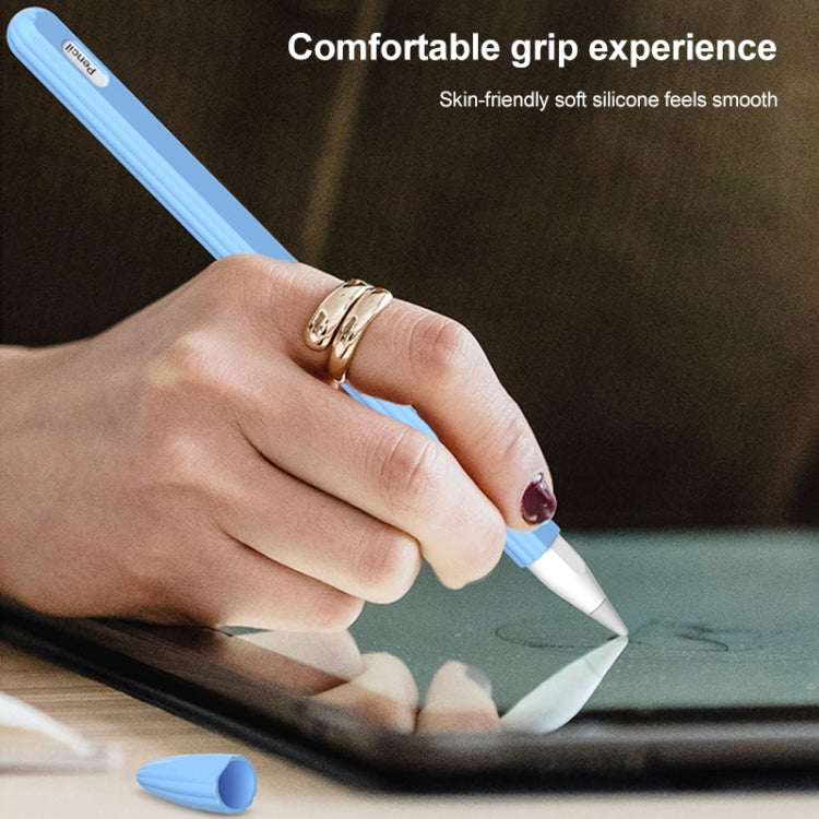 3 in 1 Striped Liquid Silicone Stylus Case with Two Tip Caps For Apple Pencil 1(White)