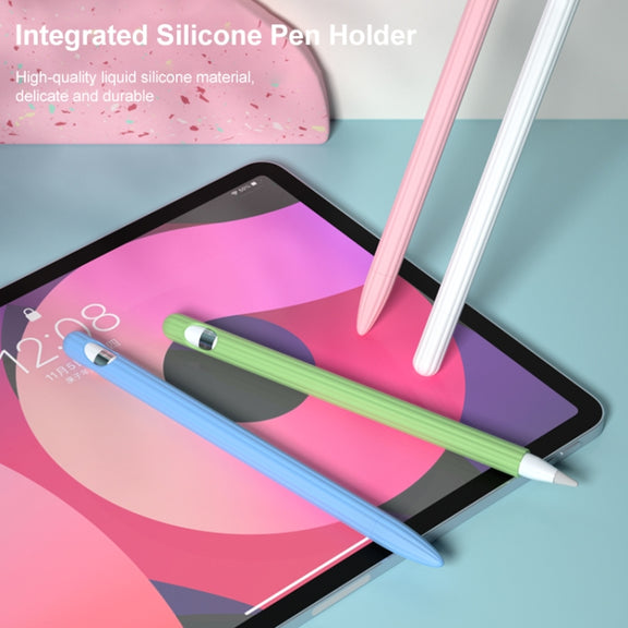 3 in 1 Striped Liquid Silicone Stylus Case with Two Tip Caps For Apple Pencil 2(Grey)