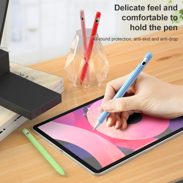 3 in 1 Striped Liquid Silicone Stylus Case with Two Tip Caps For Apple Pencil 2(Midnight Blue)