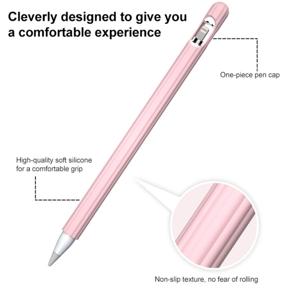 3 in 1 Striped Liquid Silicone Stylus Case with Two Tip Caps For Apple Pencil 2(Sky Blue)