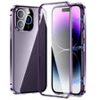 For iPhone 14 Pro Max Magnetic Double-buckle HD Tempered Glass Phone Case (Purple) - iPhone 14 Pro Max Cases by PMC TechLife | Online Shopping South Africa | PMC TechLife