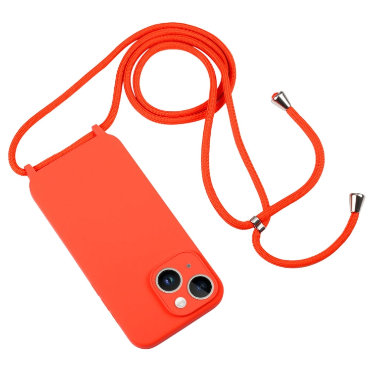 For iPhone 14 Crossbody Lanyard Liquid Silicone Case(Orange)