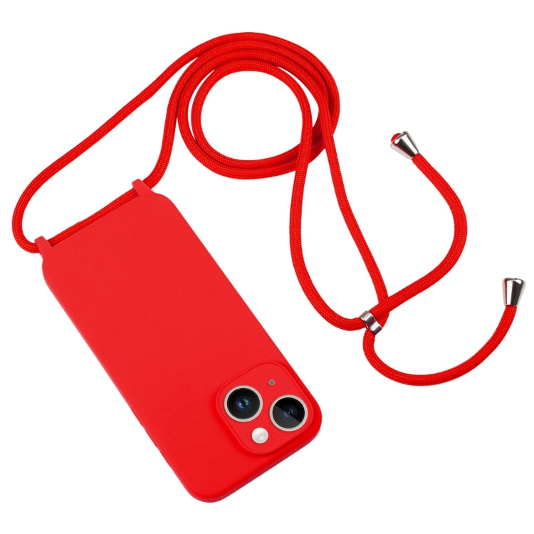 For iPhone 14 Crossbody Lanyard Liquid Silicone Case(Red)