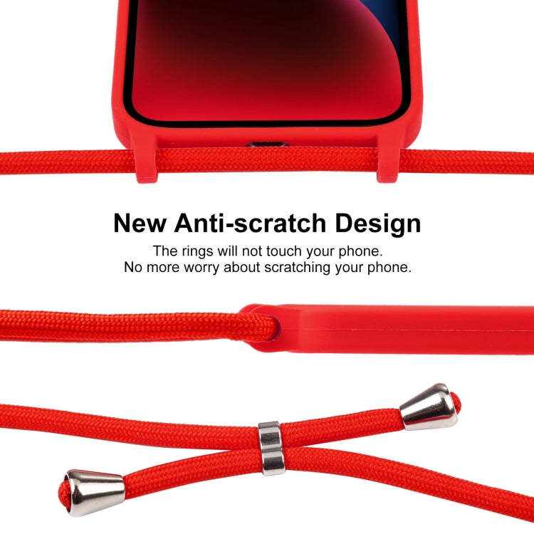 For iPhone 14 Crossbody Lanyard Liquid Silicone Case(Red)