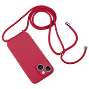 For iPhone 14 Crossbody Lanyard Liquid Silicone Case(Rose Red)