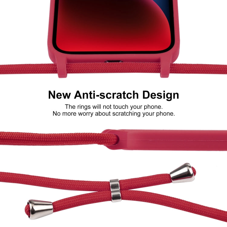 For iPhone 14 Crossbody Lanyard Liquid Silicone Case(Rose Red)