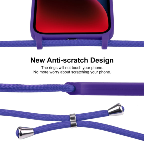For iPhone 14 Crossbody Lanyard Liquid Silicone Case(Purple)