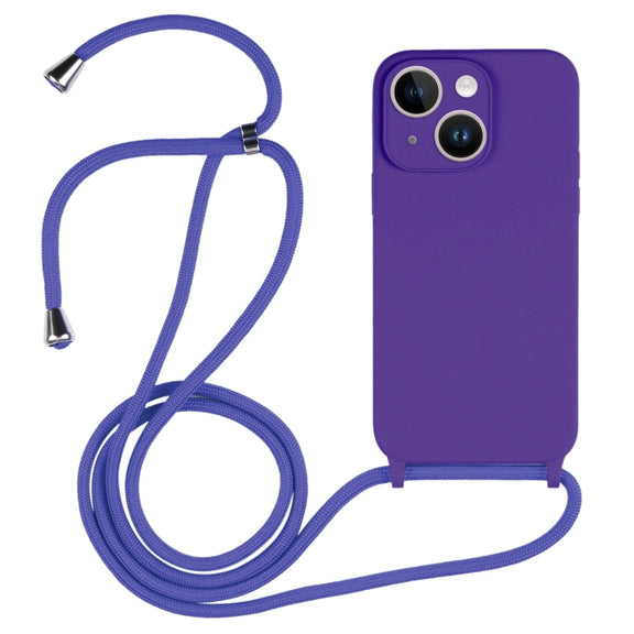 For iPhone 14 Crossbody Lanyard Liquid Silicone Case(Purple)