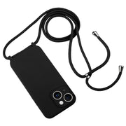 For iPhone 14 Crossbody Lanyard Liquid Silicone Case(Black)