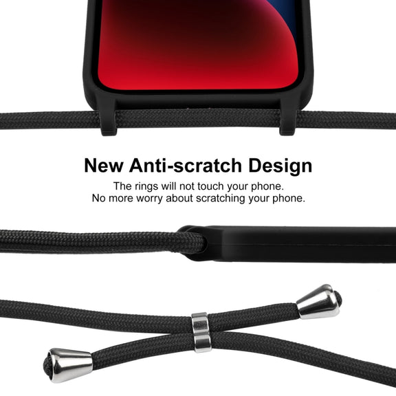 For iPhone 14 Crossbody Lanyard Liquid Silicone Case(Black)