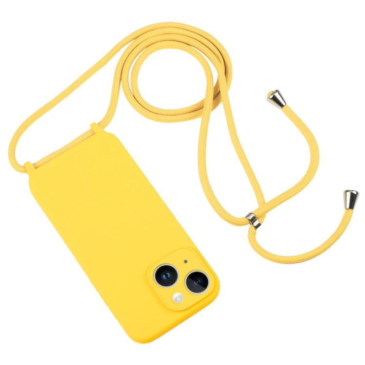 For iPhone 14 Crossbody Lanyard Liquid Silicone Case(Yellow)