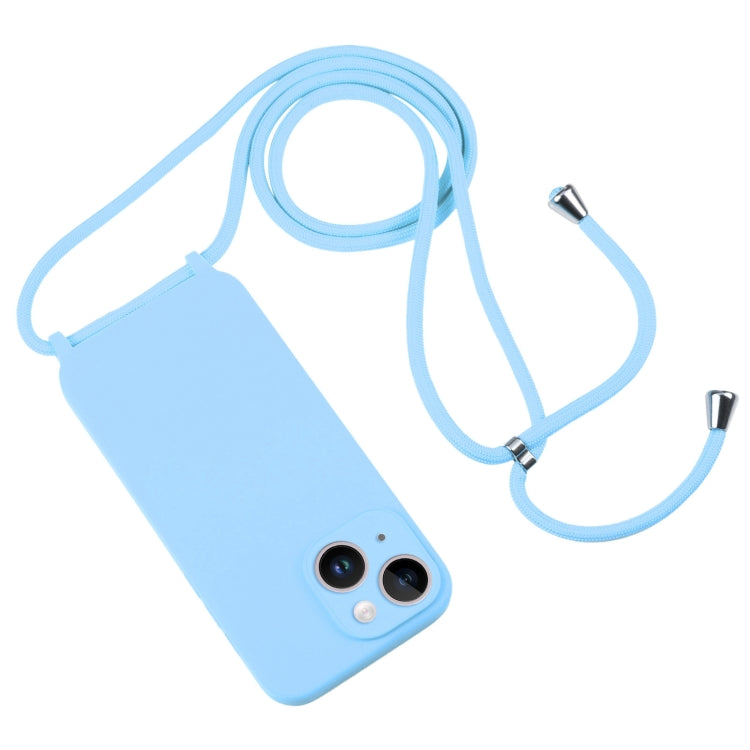 For iPhone 14 Crossbody Lanyard Liquid Silicone Case(Blue)