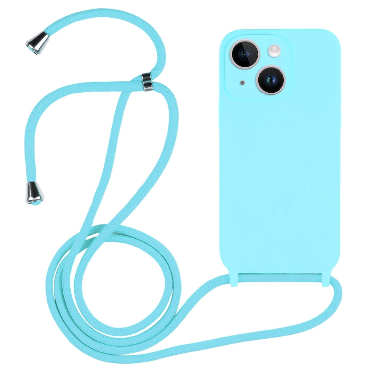 For iPhone 14 Crossbody Lanyard Liquid Silicone Case(Ice Blue)