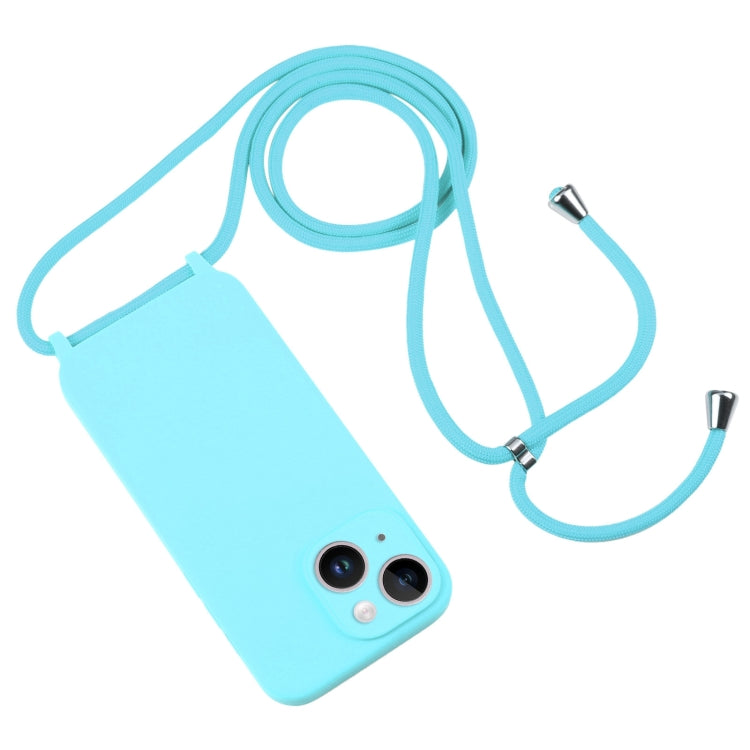 For iPhone 14 Crossbody Lanyard Liquid Silicone Case(Ice Blue)