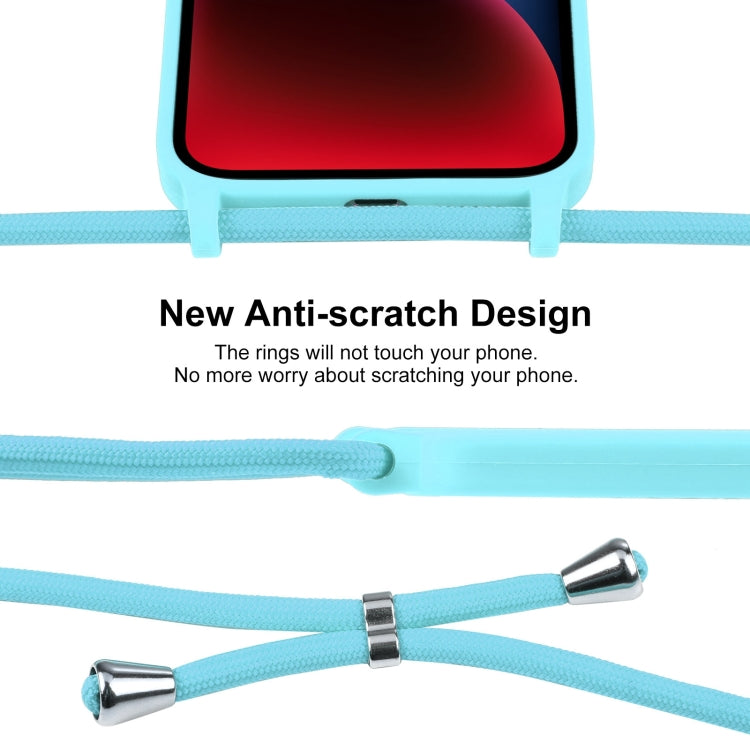 For iPhone 14 Crossbody Lanyard Liquid Silicone Case(Ice Blue)