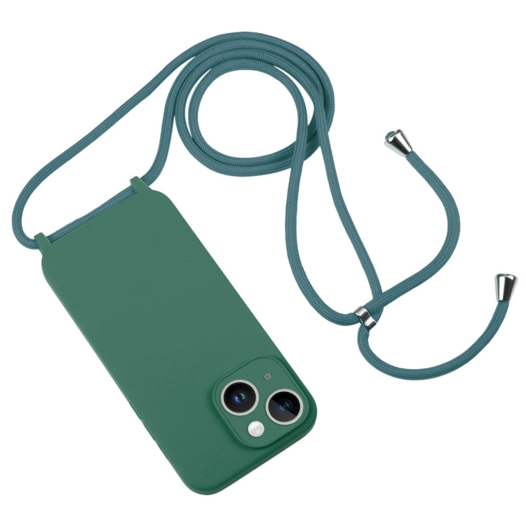 For iPhone 14 Crossbody Lanyard Liquid Silicone Case(Emerald Green)