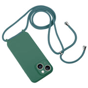 For iPhone 14 Crossbody Lanyard Liquid Silicone Case(Emerald Green)