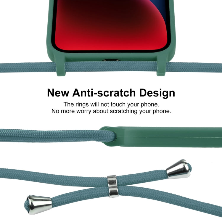 For iPhone 14 Crossbody Lanyard Liquid Silicone Case(Emerald Green)