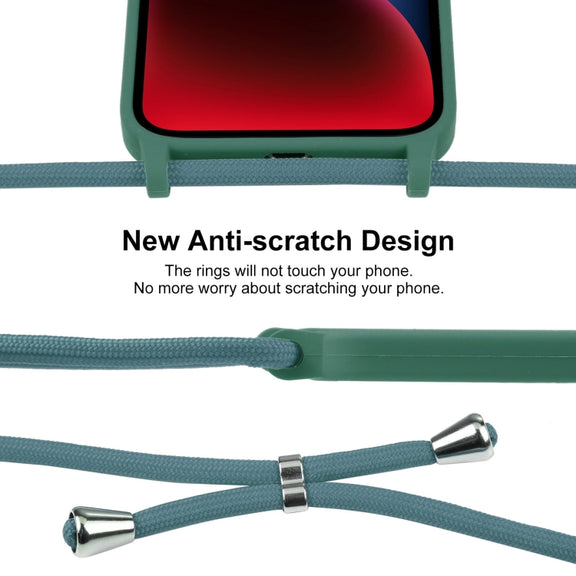 For iPhone 14 Crossbody Lanyard Liquid Silicone Case(Emerald Green)