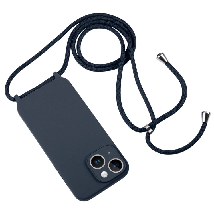 For iPhone 14 Crossbody Lanyard Liquid Silicone Case(Midnight Blue)