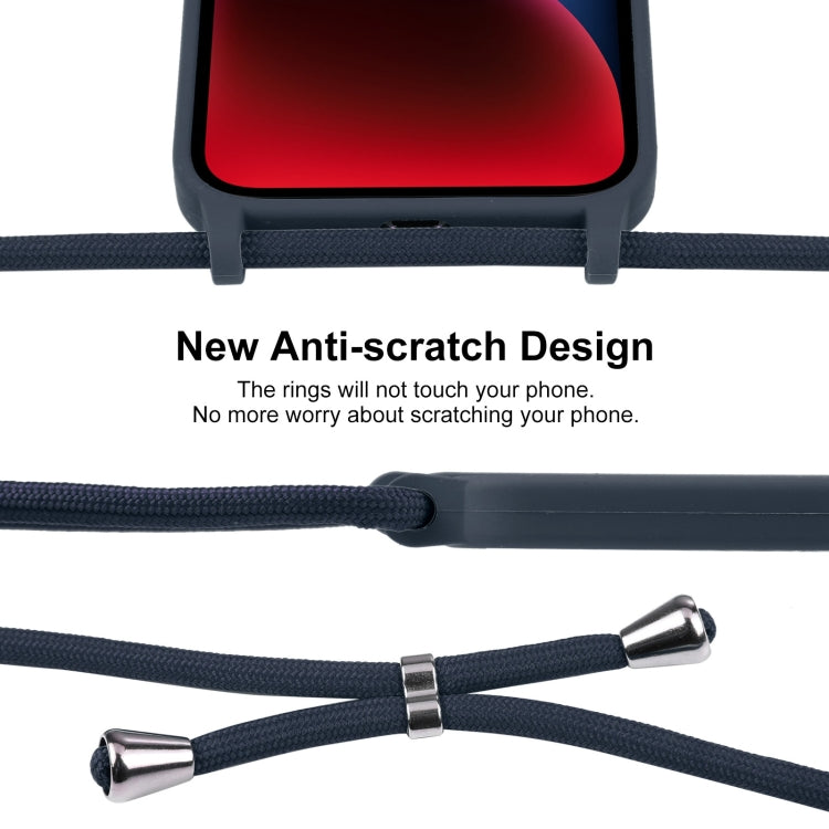 For iPhone 14 Crossbody Lanyard Liquid Silicone Case(Midnight Blue)