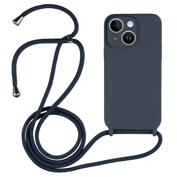 For iPhone 14 Crossbody Lanyard Liquid Silicone Case(Midnight Blue)