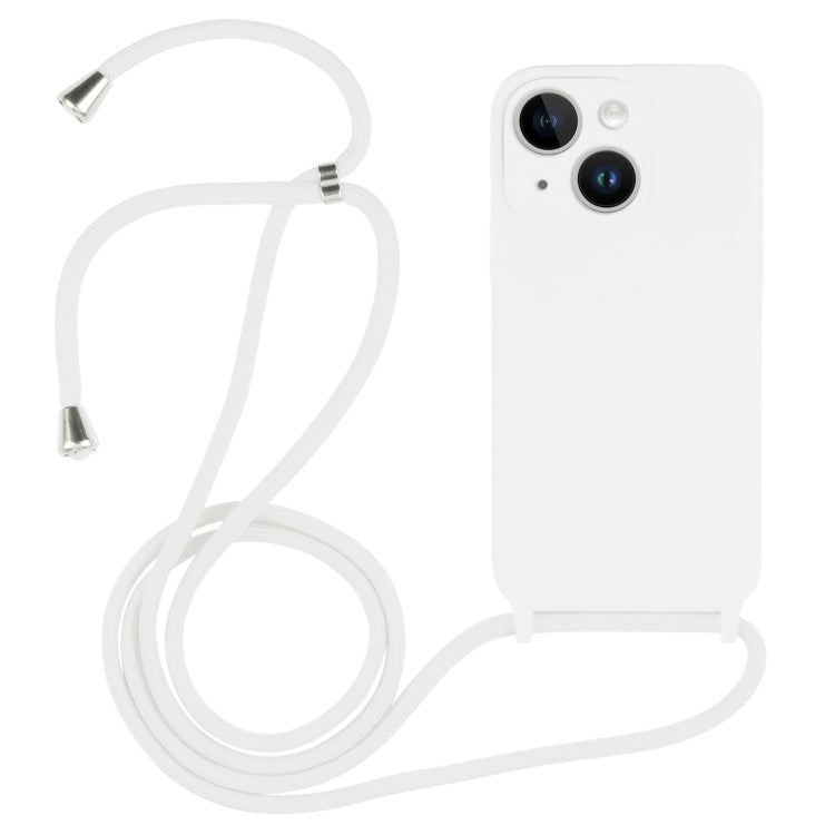 For iPhone 14 Crossbody Lanyard Liquid Silicone Case(White)