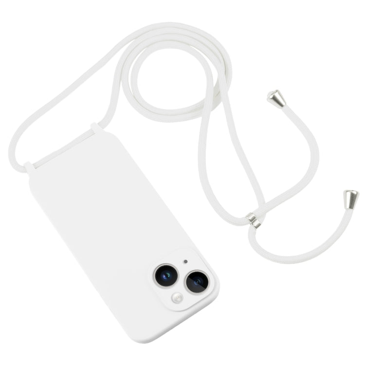 For iPhone 14 Crossbody Lanyard Liquid Silicone Case(White)