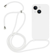 For iPhone 14 Crossbody Lanyard Liquid Silicone Case(White)