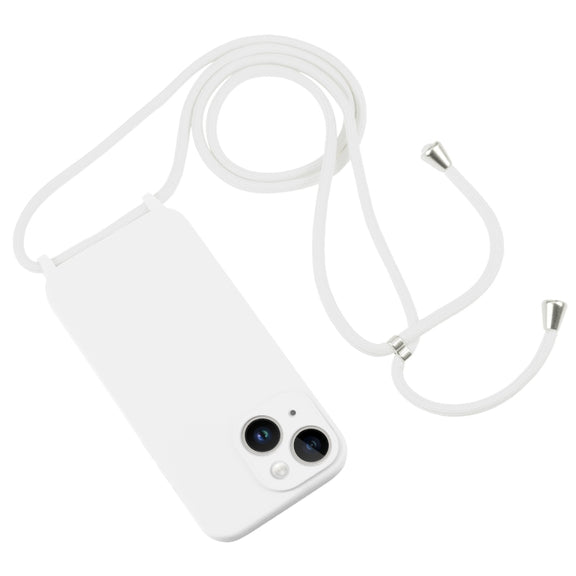 For iPhone 14 Crossbody Lanyard Liquid Silicone Case(White)