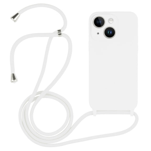 For iPhone 14 Crossbody Lanyard Liquid Silicone Case(White)
