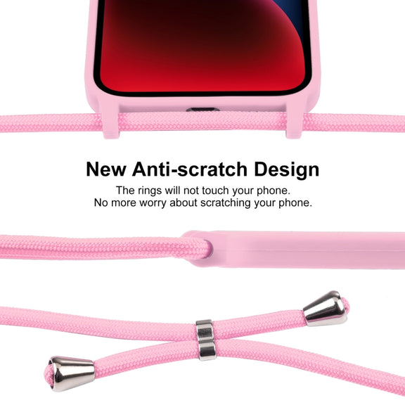 For iPhone 14 Crossbody Lanyard Liquid Silicone Case(Pink)