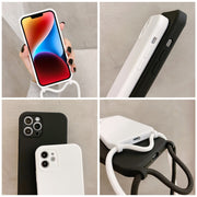 For iPhone 14 Crossbody Lanyard Liquid Silicone Case(Black)