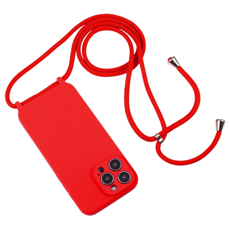 For iPhone 14 Pro Max Crossbody Lanyard Liquid Silicone Case(Red)