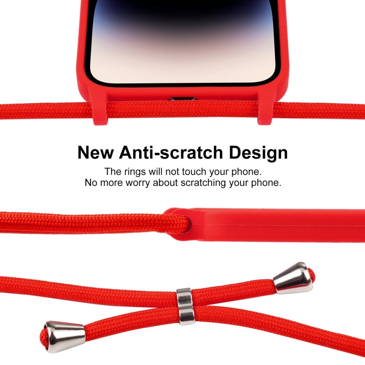 For iPhone 14 Pro Max Crossbody Lanyard Liquid Silicone Case(Red)