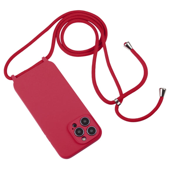 For iPhone 14 Pro Max Crossbody Lanyard Liquid Silicone Case(Rose Red)