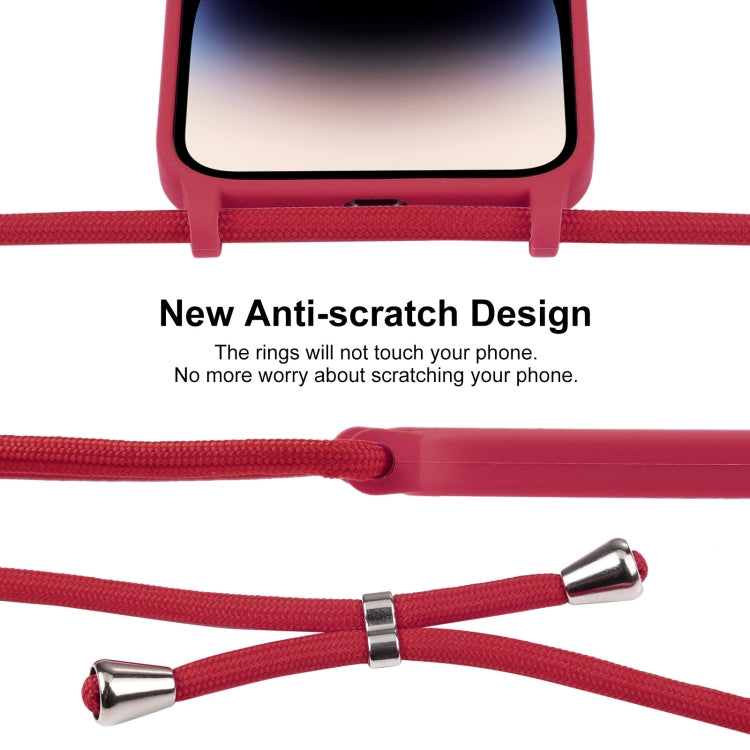 For iPhone 14 Pro Max Crossbody Lanyard Liquid Silicone Case(Rose Red)