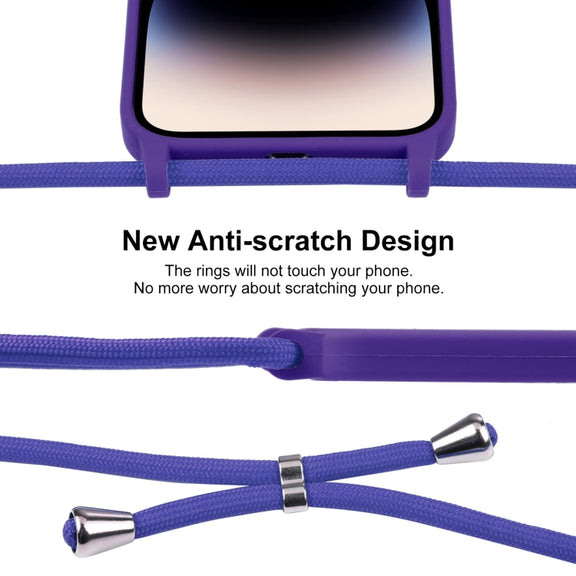 For iPhone 14 Pro Max Crossbody Lanyard Liquid Silicone Case(Purple)
