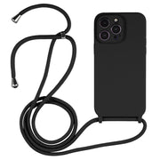 For iPhone 14 Pro Max Crossbody Lanyard Liquid Silicone Case(Black)